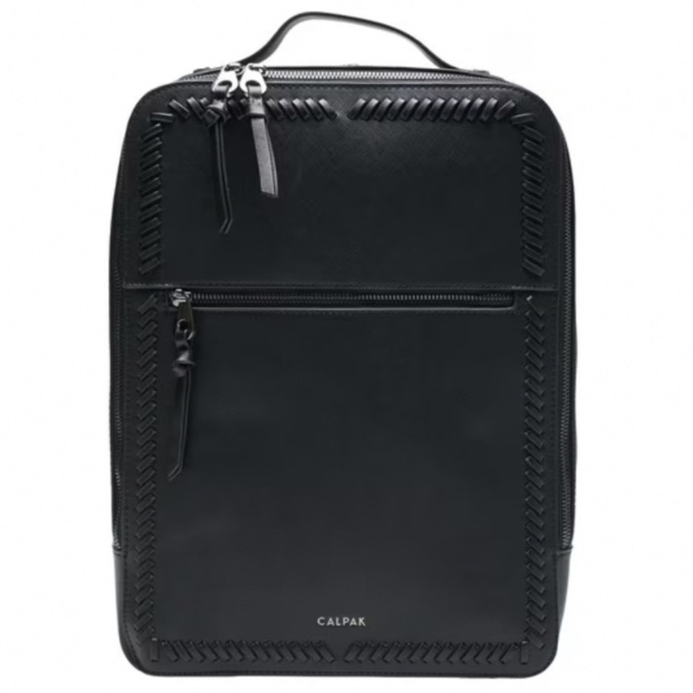CALPAK Kaya Backpack Unisex OS Black Faux Leather Whipstitch Laptop Travel Bag